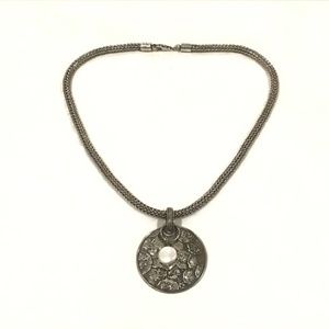 SILPADA Sterling Silver Spiga Wheat Chain w/Coin Disk & Pearl Pendant Necklace